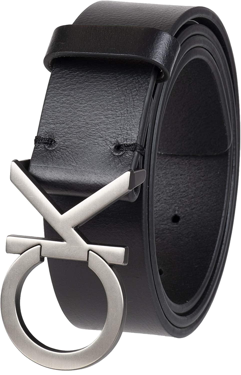 Calvin Klein Men s 35mm Genuine Leather CK Logo Buckle Belt Black socallook