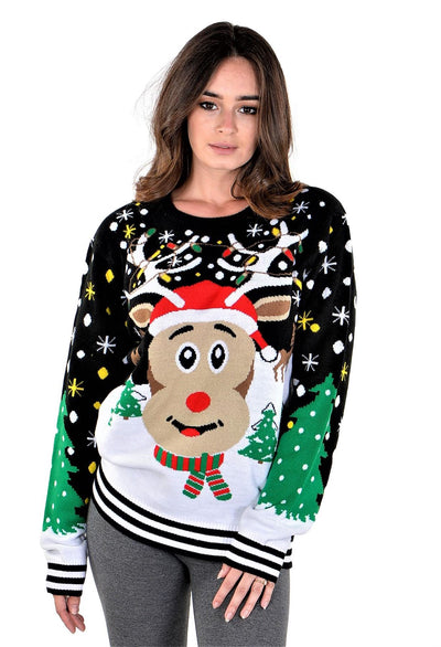 SOCAL LOOK Ugly Christmas Sweater for Teens, Multicolor Long Sleeve Unisex Youth Cute Rudolph Holiday Xmas Pullover for Big Boys and Girls