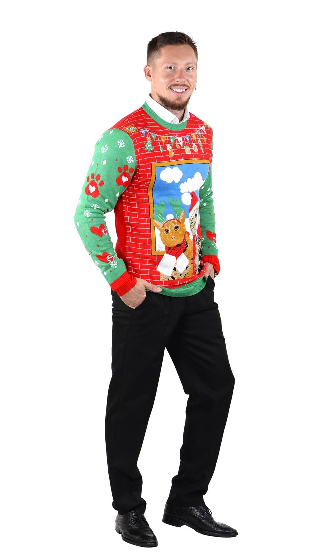 SOCAL LOOK Ugly Christmas Sweater for Men - Multicolor Festive Funny Cute Holiday Xmas Pullover