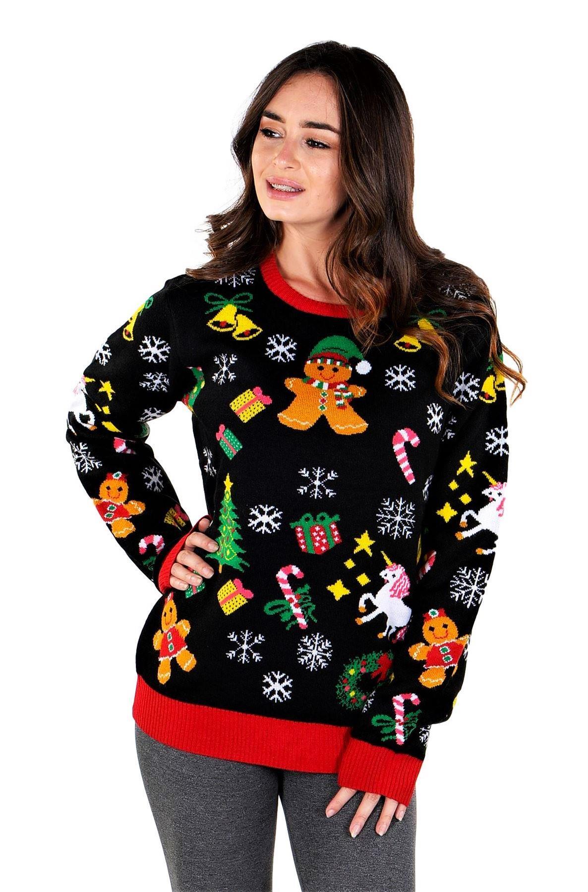 SOCAL LOOK Women Ugly Christmas Sweater - Multicolor Long Sleeve Xmas Jumper Jingle Belle Funny Holiday Pullover