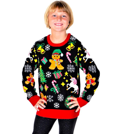 SOCAL LOOK Kids Ugly Christmas Sweater, Black Long Sleeve Unisex Children Cute Festive Holiday Xmas Pullover for Boys & Girls