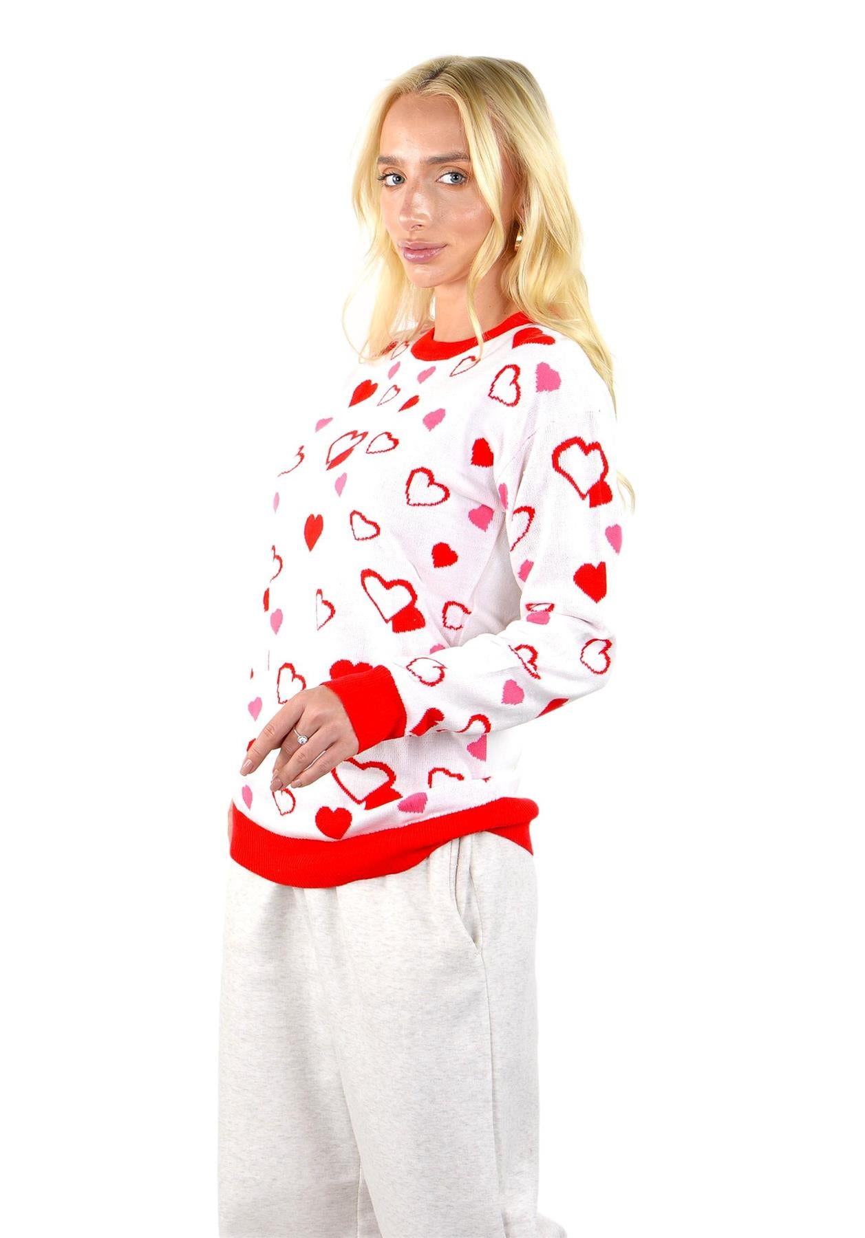 SOCAL LOOK Women Valentine Heart Sweater - Cute Casual Acrylic Pullover, Perfect for Valentine's Day