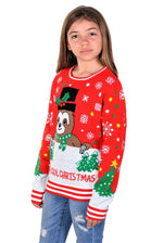 SOCAL LOOK Ugly Christmas Sweater for Kids- Red Long Sleeve Unisex Children Festive Cute Sloth Holiday Pullover for Boys & Girls