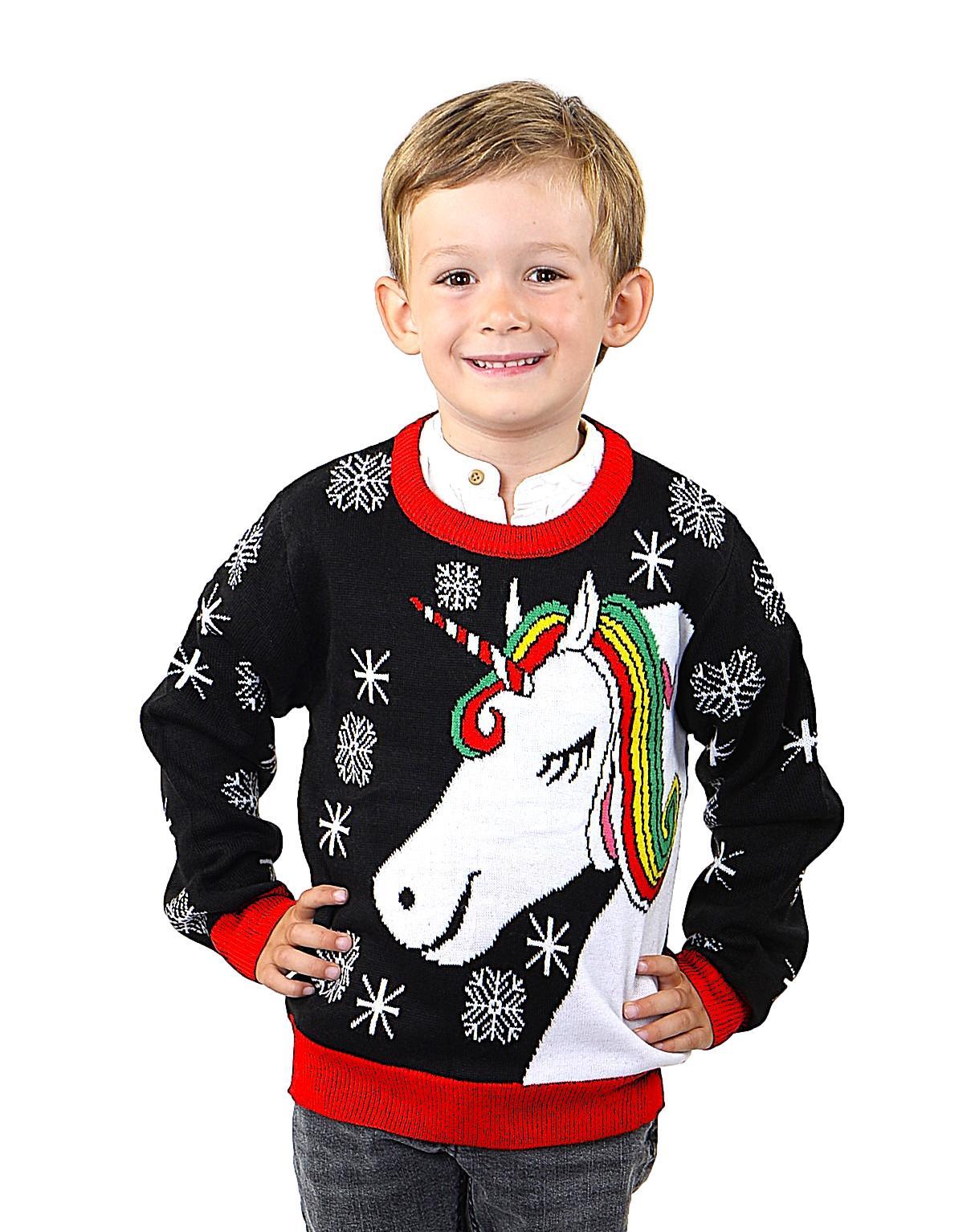 SOCAL LOOK Kids Unicorn Ugly Christmas Sweater – Black Long Sleeve Holiday Pullover for Boys & Girls, Festive Tacky Xmas Sweater