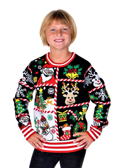 SOCAL LOOK Kids Ugly Christmas Sweater - Multicolor Long Sleeve Unisex Children Cute Festive Holiday Xmas Pullover for Boys & Girls