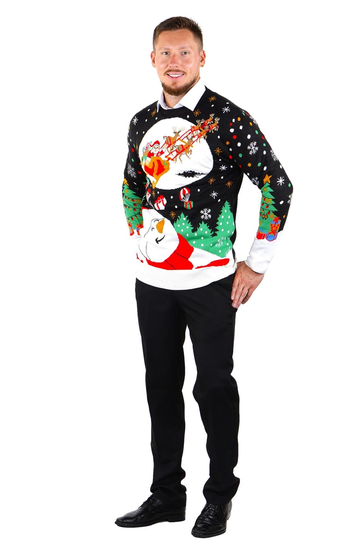 SOCAL LOOK Ugly Christmas Sweater for Men - Multicolor Festive Funny Cute Holiday Xmas Pullover