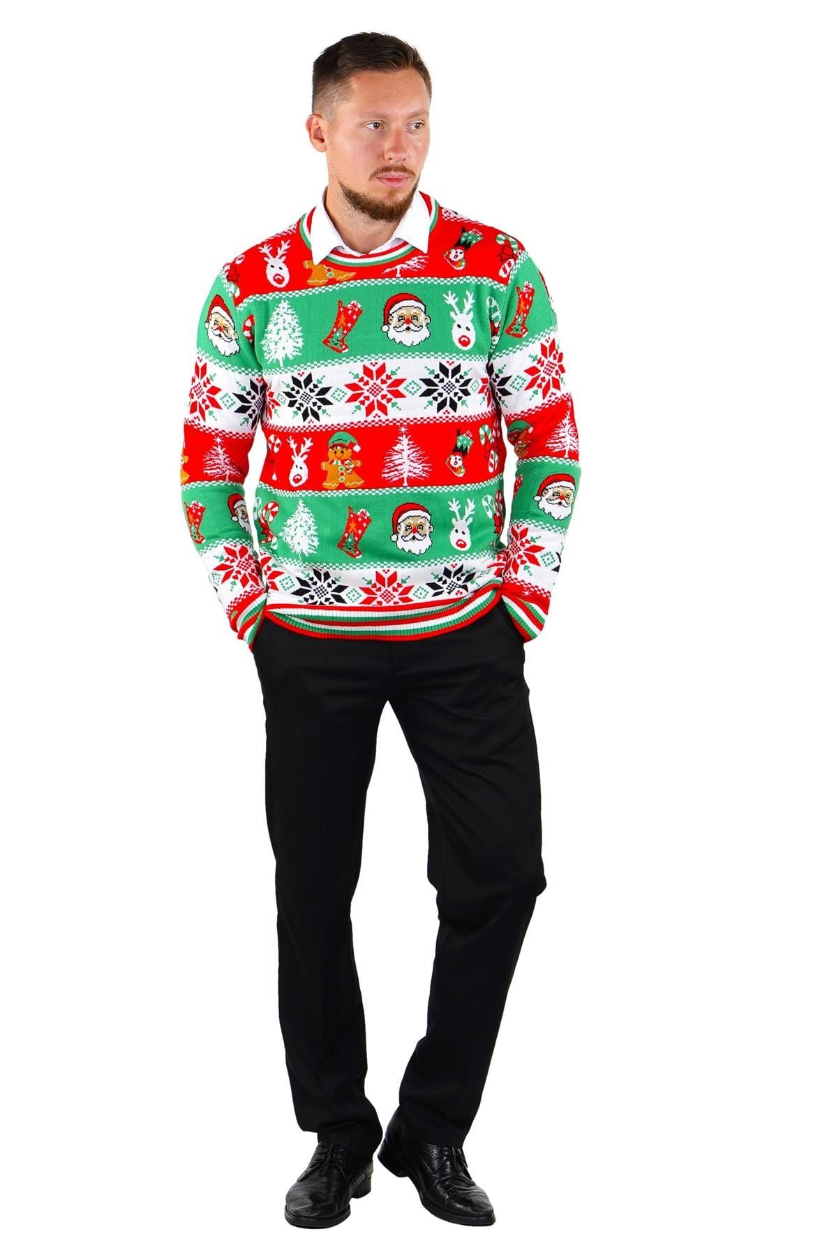 SOCAL LOOK Ugly Christmas Sweater for Men - Multicolor Festive Funny Cute Holiday Xmas Pullover