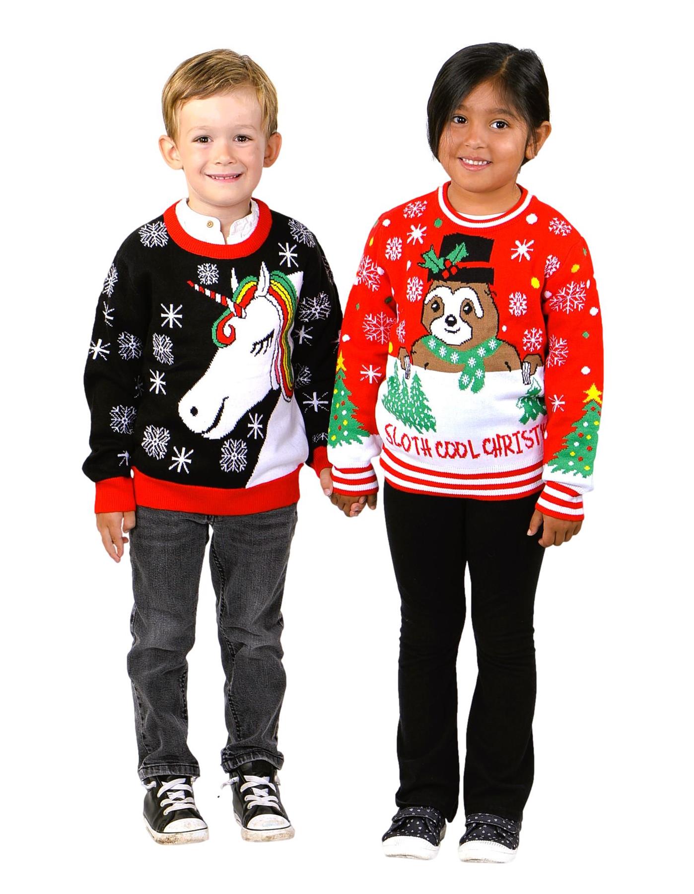 SOCAL LOOK Ugly Christmas Sweater for Kids- Red Long Sleeve Unisex Children Festive Cute Sloth Holiday Pullover for Boys & Girls