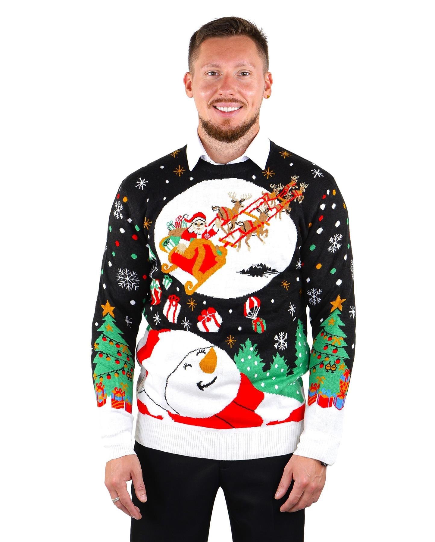 SOCAL LOOK Ugly Christmas Sweater for Men - Multicolor Festive Funny Cute Holiday Xmas Pullover