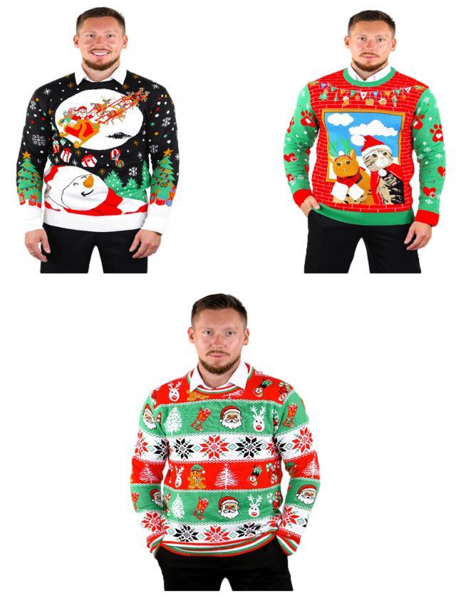 SOCAL LOOK Ugly Christmas Sweater for Men - Multicolor Festive Funny Cute Holiday Xmas Pullover