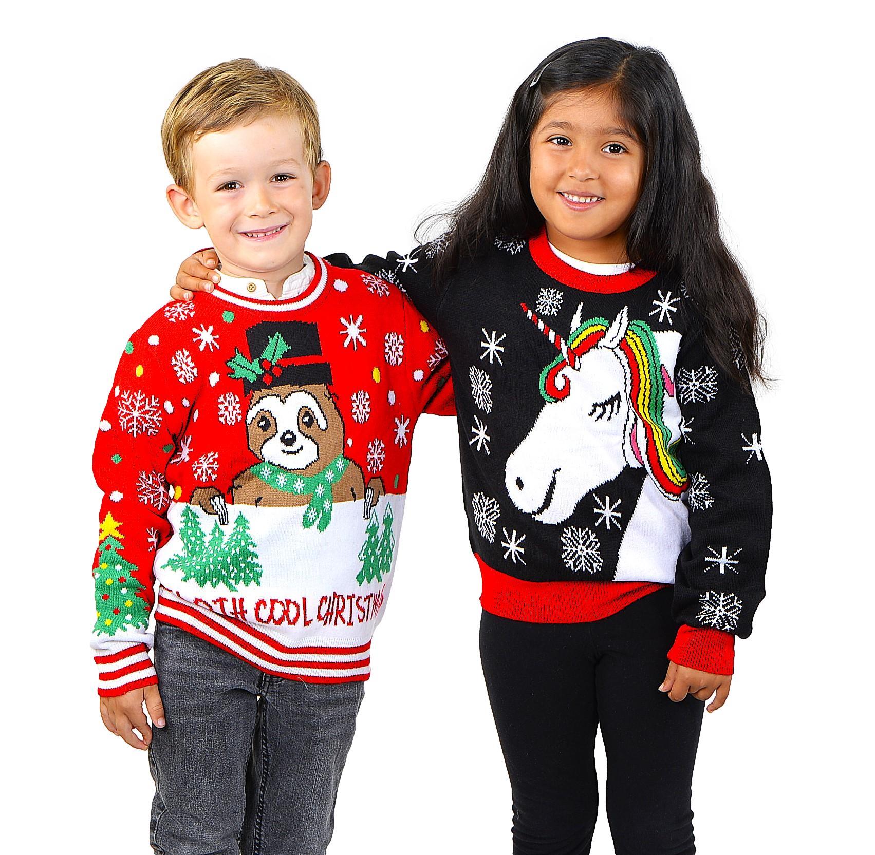 SOCAL LOOK Ugly Christmas Sweater for Kids- Red Long Sleeve Unisex Children Festive Cute Sloth Holiday Pullover for Boys & Girls