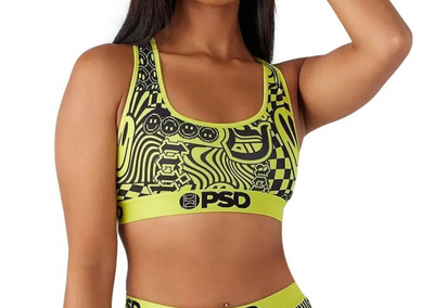 PSD Womens Neon Smiles Sports Bra Yellow