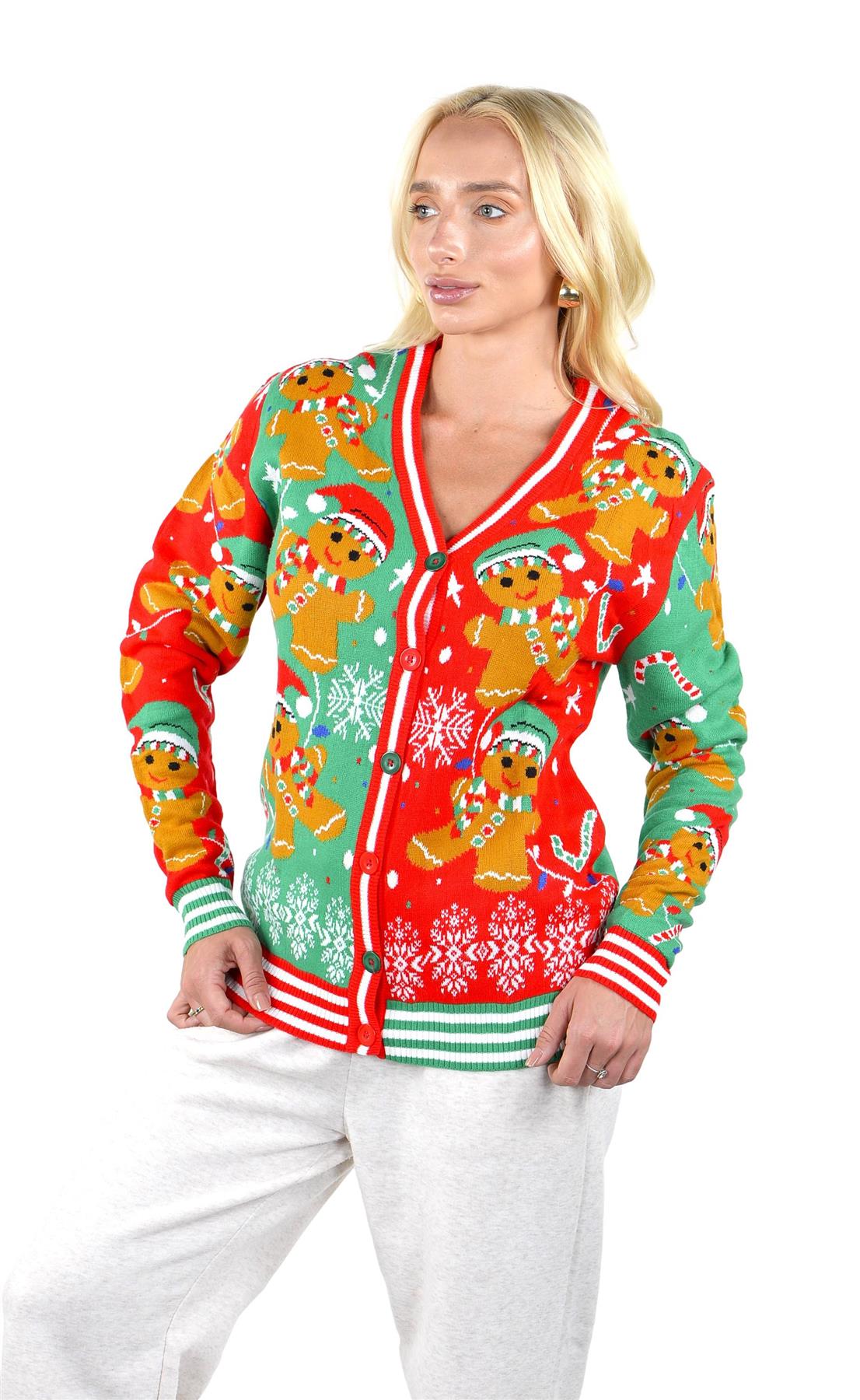 SOCAL LOOK Woman Ugly Christmas Sweater Cardigan, Multicolor Funny Festive Cute Holiday Xmas Pullover