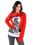 SOCAL LOOK Ugly Christmas Sweater for Men, Red Color Long Sleeve Xmas Jumper Funny Festive Liberty Holiday Pullover