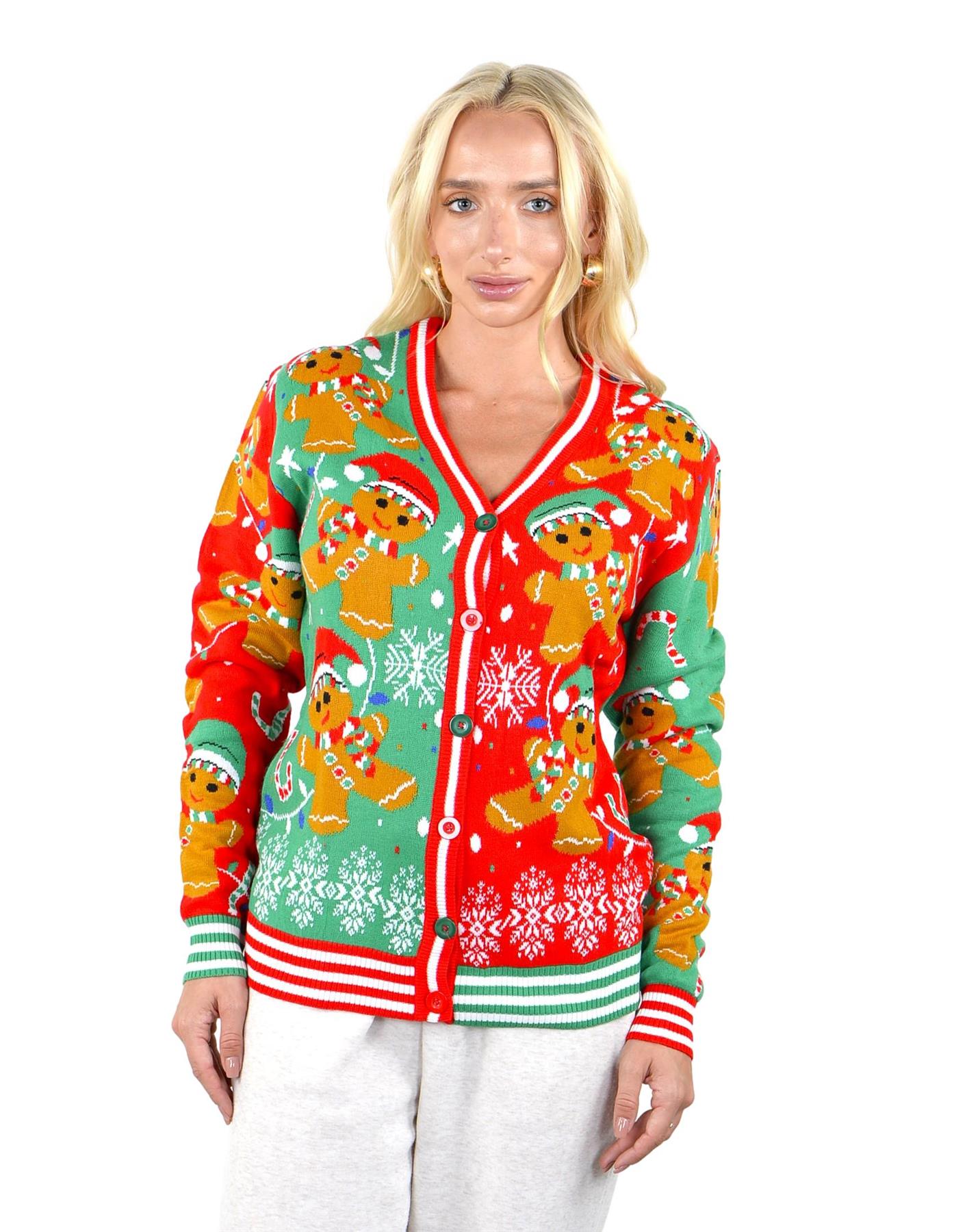 SOCAL LOOK Woman Ugly Christmas Sweater Cardigan, Multicolor Funny Festive Cute Holiday Xmas Pullover