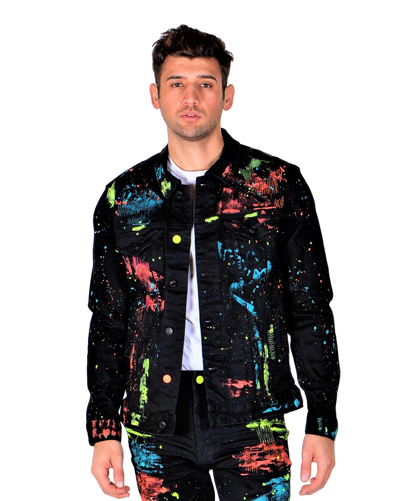 Paint splatter denim jacket mens hotsell