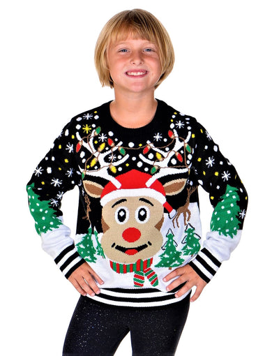 SOCAL LOOK Kids Ugly Christmas Sweater, Multicolor Long Sleeve Unisex Children Funny Festive Cute Rudolph Holiday Xmas Pullover for Boys & Girls