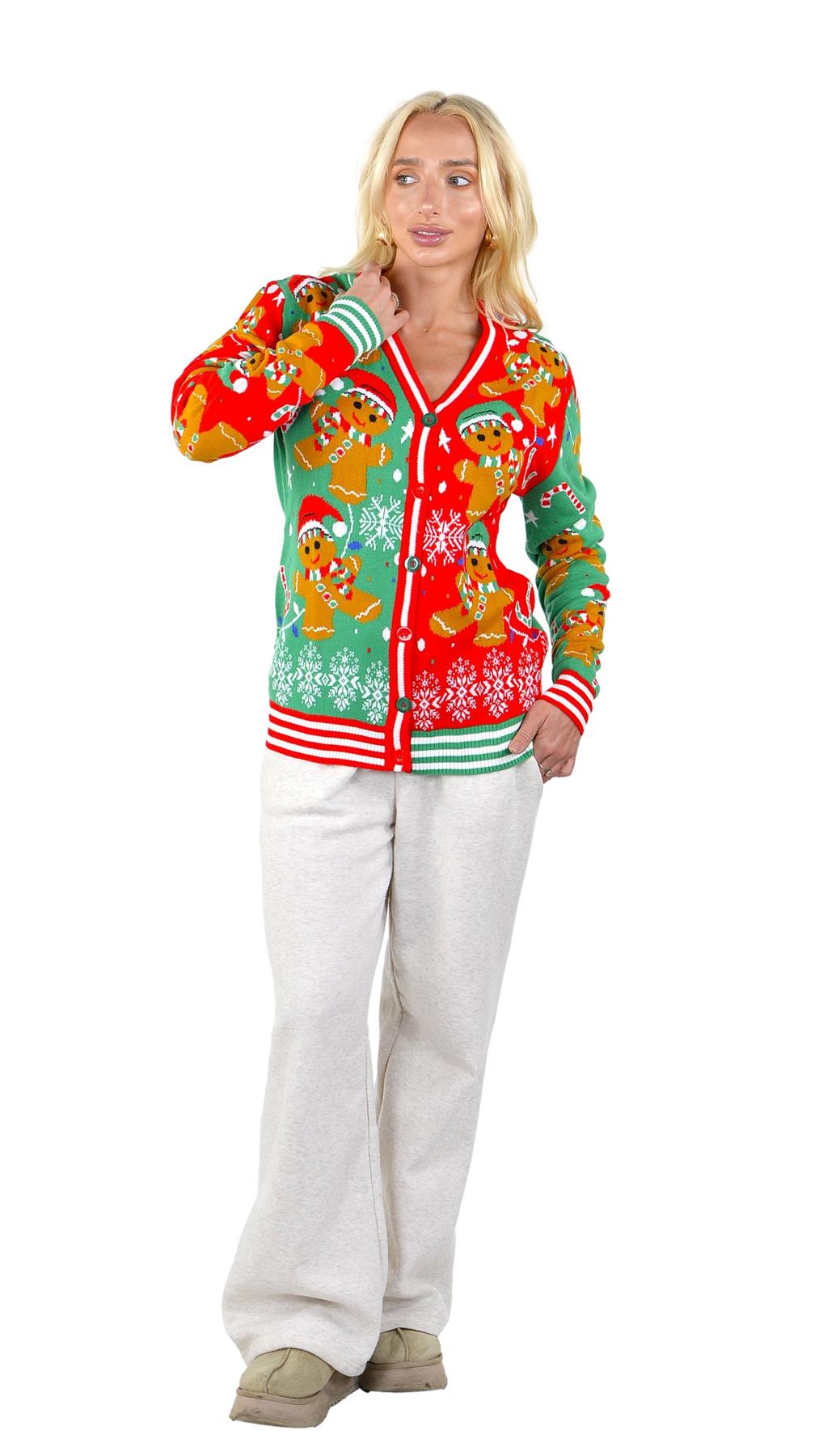 SOCAL LOOK Woman Ugly Christmas Sweater Cardigan, Multicolor Funny Festive Cute Holiday Xmas Pullover