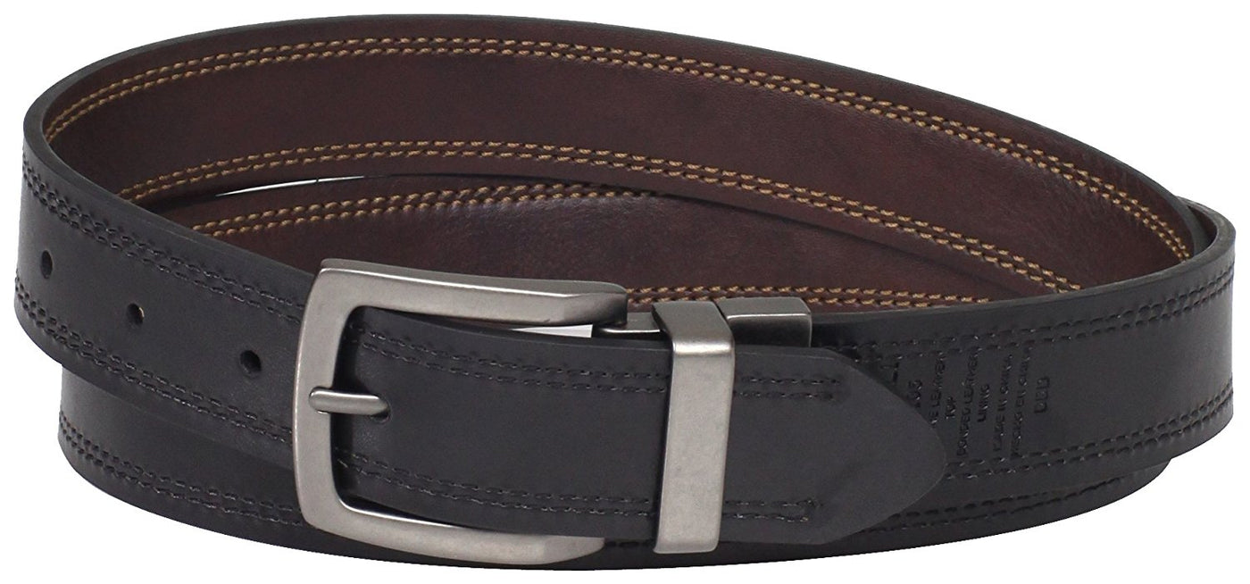 Dickies Men's 35mm Reversible Contrast Stitched Leather Belt Brown Bla