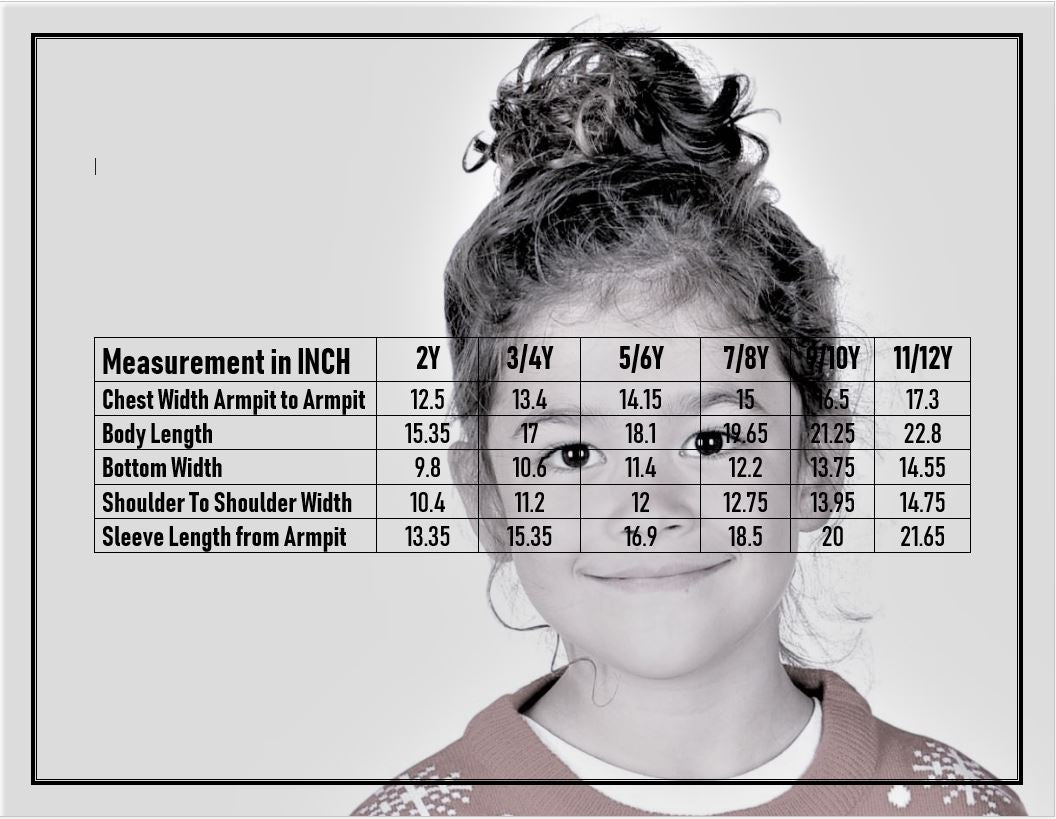 RUDOLPH UGLY CHRISTMAS SWEATER for children measurement size chart