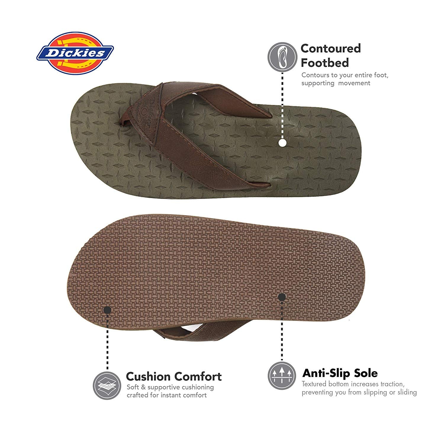 Dickies Mens Flip Flop Thong Sandals Brown socallook