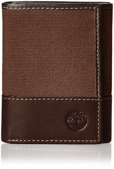 Timberland Men's Baseline Canvas-Genuine Leather Trifold Wallet