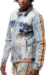 Smoke Rise Men's Neon Paint Stripes Denim Jacket Angel Blue